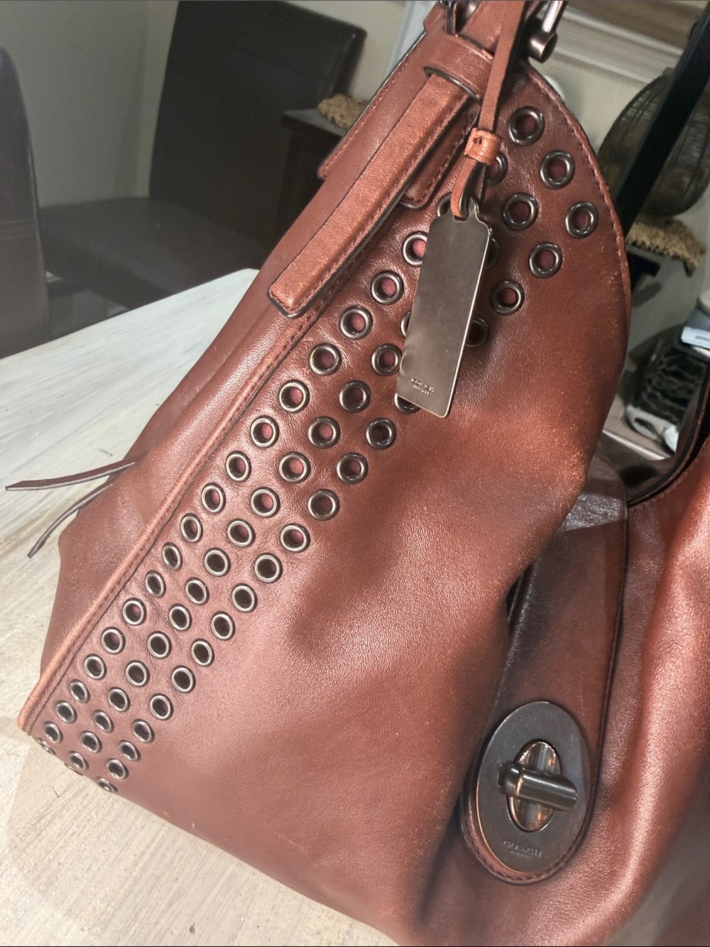 Coach Madison Large Studded Leather Hobo Brown - Picture 2 of 16